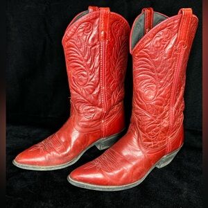 Vintage ACME Red Leather Western Cowboy Boots Size 7.5